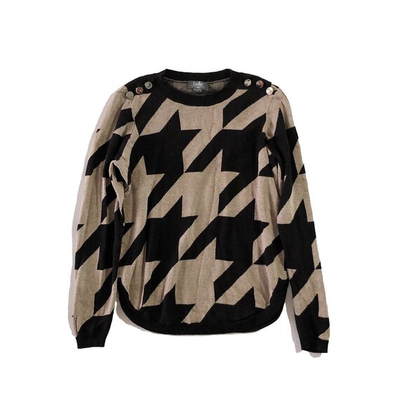 Belle By Belldini Womens Size XL Houndstooth Gold Button Shoulder Trim Sweater - Picture 1 of 8